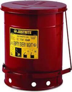 DESCRIPTION: (1) OILY WASTE CAN BRAND/MODEL: JUSTRITE #RM08212 INFORMATION: RED SIZE: 10 GALLON RETAIL$: $93.60 EA QTY: 1