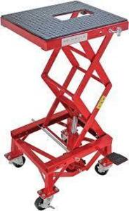 DESCRIPTION: (1) HYDRAULIC MTORCYCLE LIFT TABLE BRAND/MODEL: EXTREME MAX INFORMATION: RED RETAIL$: $229.95 EA QTY: 1