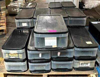 (32) PLASTIC STACKING STORAGE CONTAINERS