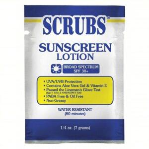 DESCRIPTION: (1) BOX OF (100) SUNSCREEN LOTION BRAND/MODEL: SCRUBS # SIZE: 7G RETAIL$: $150.00 EA QTY: 1