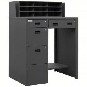 DESCRIPTION: (1) SHOP DESK BRAND/MODEL: DURHAM/1PB42 INFORMATION: 4 DRAWER, 1 SHELF, NO KEYS INCLUDED, DRAWERS ARE LOCKED SIZE: 29" X 39" X 52 7/8" RE