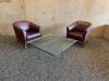 DESCRIPTION 3-PIECE CONVERSATION SET ADDITIONAL INFORMATION INCLUDES: (2) LEATHER ARMCHAIRS & (1) 40" X 42" GLASS COFFEE TABLE LOCATION MAIN LOBBY THI - 3