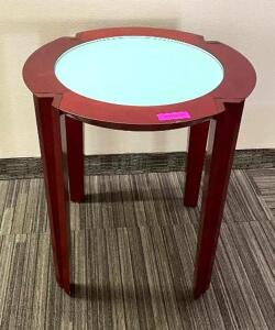 DESCRIPTION 23" DECORATIVE WOODEN END TABLE LOCATION MAIN LOBBY SIZE 23" X 24" QUANTITY 1