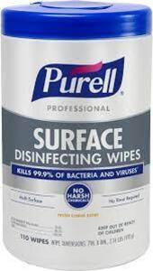 DESCRIPTION: (6) SURFACE DISINFECTING WIPES BRAND/MODEL: PRUELL PROFESSIONAL SIZE: 110 WIPES PER CONTAINER RETAIL$: $105.41 TOTAL QTY: 6