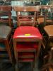 (8) WOODEN LADDER BACK CHAIRS W/ MAROON CUSHION SEATS - 2