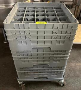 (3) 25 GROUP PLASTIC GLASS RACKS W/ DOLLY