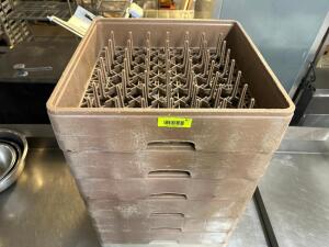 (5) BROWN PLASTIC GLASS / DISHWASHER RACKS