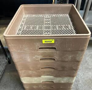 (6) BROWN PLASTIC GLASS / DISHWASHER RACKS