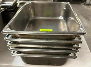 (5) HALF SIZE STAINLESS INSERTS. NO LIDS