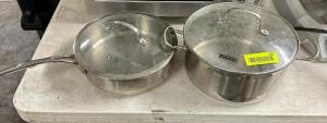 (2) PIECE STAINLESS SAUCE POT SET W/ GLASS LIDS