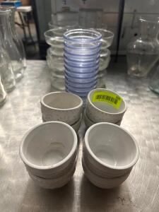 (1) LOT OF ASSORTED GLASS AND PLASTIC RAMAKINS AND SAUCE BOWLS.