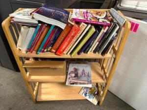 BOOK SHELF AND CONTENTS - ASSORTED COOK BOOKS.