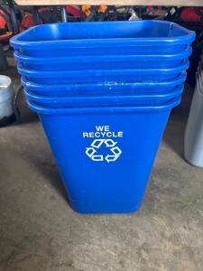 (6) BLUE PLASTIC RECYCLE WASTE CANS