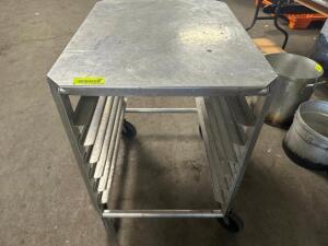 30" X 24" ROLL ABOUT STAINLESS TABLE W/ TRAY RACK BASE.