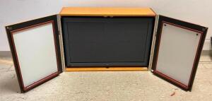 DESCRIPTION FUJITSU FLATSCREEN TV IN WOODEN CASE LOCATION BASEMENT FILE CABINET STORAGE QUANTITY: X BID 1