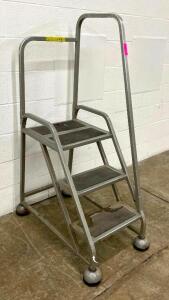 DESCRIPTION CRAMER 3-STEP LADDER ON CASTERS LOCATION BASEMENT FILE CABINET STORAGE QUANTITY: X BID 1