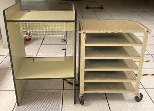 DESCRIPTION PODIUM STATION AND METAL CART LOCATION MAIL ROOM THIS LOT IS ONE MONEY QUANTITY: X BID 1