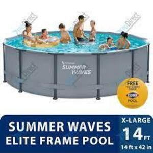 DESCRIPTION: (1) FRAME POOL WITH FILTER PUMP BRAND/MODEL: SUMMER WAVES SIZE: 14 FT RETAIL$: $500.00 EA QTY: 1