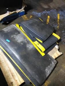 DESCRIPTION: (2) FLOOR MAT WITH TRACTION TREAD BRAND/MODEL: MUST COME INSPECT INFORMATION: BLACK WITH YELLOW STRIPE RETAIL$: $350.00 TOTAL QTY: 2