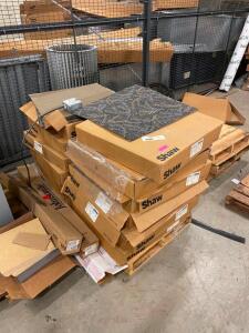 DESCRIPTION LARGE ASSORTMENT OF 24" X 24" CARPET SQUARES LOCATION PALLET RACKING BASEMENT THIS LOT IS ONE MONEY QUANTITY 1