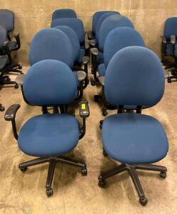 DESCRIPTION (10) ASSORTED BLUE OFFICE CHAIRS THIS LOT IS SOLD BY THE PIECE QUANTITY: X BID 10