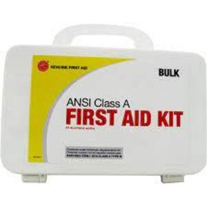 DESCRIPTION: (3) ANSI CLASS A FIRST AID KIT BRAND/MODEL: GENUINE FIRST AID INFORMATION: YELLOW RETAIL$: $24.99 EA QTY: 3