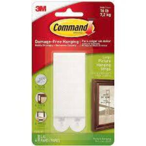 DESCRIPTION: (24) PACKS OF LARGE PICTURE HANGING STRIPS BRAND/MODEL: COMMAND, 3M #17206-ES INFORMATION: WHITE SIZE: 16 LB CAPACITY RETAIL$: $8.75 PER