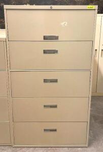 DESCRIPTION (6) 5-DRAWER FILING CABINETS SIZE 36"X18"X64" THIS LOT IS SOLD BY THE PIECE QUANTITY: X BID 6