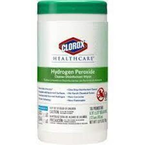 DESCRIPTION: (6) HYDROGEN PEROXIDE WIPES BRAND/MODEL: CLOROX HEALTHCARE SIZE: 95 WIPES PER CONTAINER RETAIL$: $10.00 EA QTY: 6