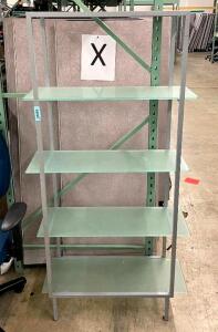 DESCRIPTION 5-SHELF METAL/GLASS SHELVING UNITS SIZE 32"X12"X65" QUANTITY: X BID 1