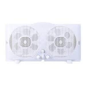 DESCRIPTION: (2) WINDOW FANS BRAND/MODEL: HOMES INFORMATION: WHITE SIZE: TWIN FANS, 2 SETTINGS RETAIL$: $54.99 EA QTY: 2