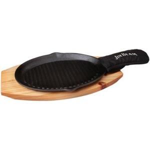 JIM BEAM CAST IRON SKILLET WITH WOODEN PLATE AND HANDLE COVER RETAILS FOR $23.87