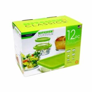 KITCHEN CLASSICS 12PC TEMPERED GLASS FOOD STORAGE SET RETAILS FOR $25.00