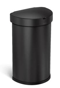 DESCRIPTION: (1) MOTION SENSORED SEMI-ROUND TRASH CAN BRAND/MODEL: SIMPLE HUMAN INFORMATION: BLACK SIZE: J LINER, 45L RETAIL$: $220.00 EA QTY: 1