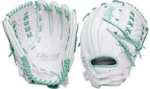 DESCRIPTION: (2) SOFTBALL GLOVES BRAND/MODEL: RAWLINGS INFORMATION: GRAY WITH TEAL STITCHING, ALL LEATHER SIZE: 12" RETAIL$: $199.95 EA QTY: 2