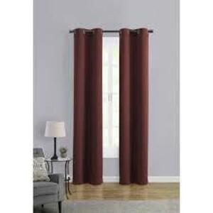 DESCRIPTION: (2) PACKS OF (2) GROMMETED PANEL PAIR CURTAINS BRAND/MODEL: MAINSTAYS INFORMATION: DEEP BURGUNDY SIZE: 84" RETAIL$: $12.16 EA QTY: 2