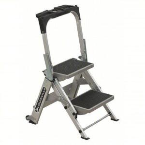 DESCRIPTION: (1) STEP STOOL LADDER BRAND/MODEL: LOUISVILLE #401M53 INFORMATION: SILVER SIZE: 2 STEPS, 17 IN TOP STEP HT, 21 IN BOTTOM WD, 300 LB LOAD