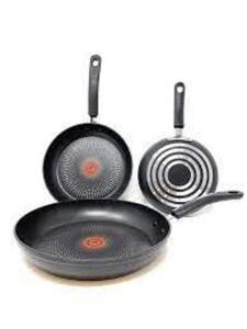 DESCRIPTION: (1) (3) PCFRY PAN SET BRAND/MODEL: T-FAL SIZE: 8",9.75".11.25 IN RETAIL$: $37.99 EA QTY: 1