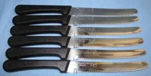 DESCRIPTION: (1) PACK OF (12) STEAK KNIVES BRAND/MODEL: TRAMONTINA INFORMATION: BLACK RETAIL$: $18.78 EA QTY: 1