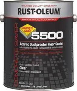 DESCRIPTION: (2) ACRYLIC DUSTPROOFER FLOOR SEALER BRAND/MODEL: RUST-OLEUM #5500 INFORMATION: CLEAR SIZE: 1 GALLON RETAIL$: $61.24 EA QTY: 2