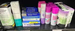 (16) ASSORTED HEATH ABD BEAUTY ITEMS, FEMININE HYGIENE PRODUCTS, AND BODY WASH.