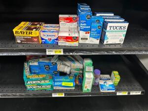 (25) ASSORTED BOXES OF MEDICATION, OINTMENTS, AND PAIN RELIEF.