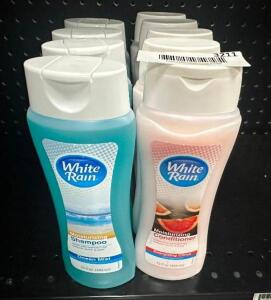 (8) ASSORTED BOTTLES OF WHITE RAIN HAIR CARE PRODUCTS.