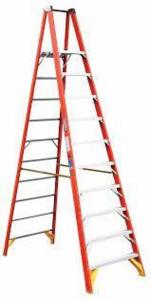 DESCRIPTION: (1) PLATFORM STEPLADDER BRAND/MODEL: WERNER #3AZY5 INFORMATION: RED/ORANGE SIZE: 12 FT LADDER HT, 10 FT PLATFORM HT, 300 LB, 79 IN BASE S