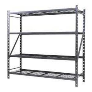 DESCRIPTION: (1) HEAVY DUTY RACK BRAND/MODEL: STRONGHOLD INFORMATION: BLACK POWDER COAT SIZE: 4 SHELF, 4000 LBS CAPACITY, 77"W X 72"H X 24"D RETAIL$: