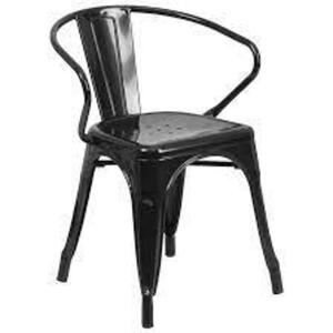 DESCRIPTION: (1) BLACK METAL CHAIR WITH ARMS BRAND/MODEL: FLASH FURNITURE INFORMATION: BLACK, METAL RETAIL$: $89.99 EA QTY: 1