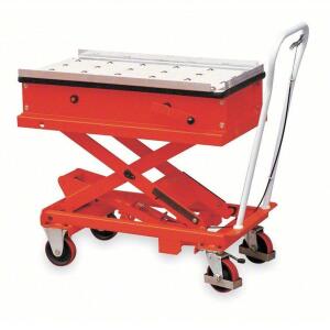 DESCRIPTION: (1) EASY TRANSFER MANUAL MOBILE SCISSOR-LIFT TABLE BRAND/MODEL: DAYTON #2MPP8 INFORMATION: RED SIZE: 2,200 LB LOAD CAPACITY, STEEL RETAIL