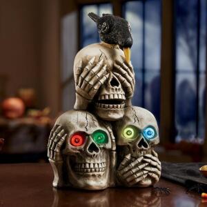 LED Hear See Speak No Evil Skulls with Crow