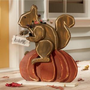 Chunky Wood Cutouts Squirrel On Pumpkin