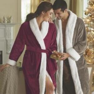 Sherpa Trim Unisex Robe - Maroon - XL